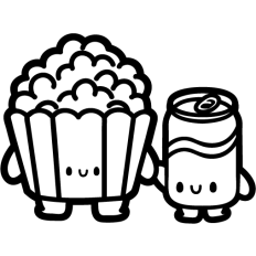 chibi cola and pop corn couple outline
