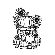 Harvest Pumpkin Basket with Sunflowers Clipart