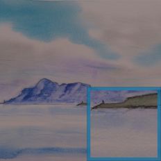 Holy Island. Watercolour Sea and Sky