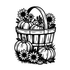 Harvest Pumpkin Basket with Sunflowers Clipart