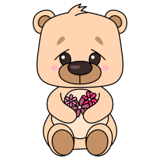 Sad Bear with Flowers