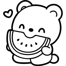 cute bear eating watermelon lineart