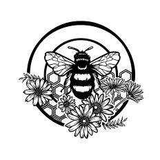 Bee and Flowers Round Label