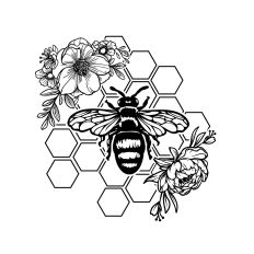 Bee with Honeycomb and Flowers