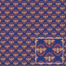 Bees and Blossoms Repeating Pattern Blue Background