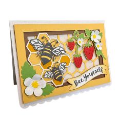 3D Shadowbox Card - Bees & Strawberries - 5x7"