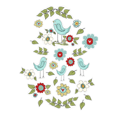 Blue Bird and retro flowers sticker sheet print and cut
