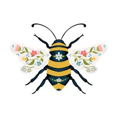 Hand Drawn Folk Art Bee with Flowers – Print & Cut