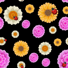Large floral printable pattern paper - black background