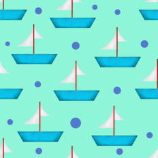 Blue boat on a green background pattern paper