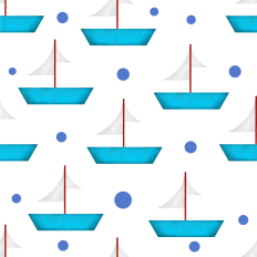 Blue boat on a white background pattern paper