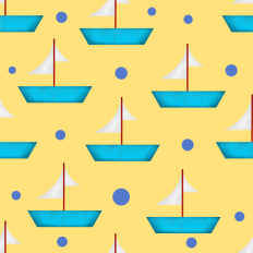 Blue boats on a yellow background pattern paper
