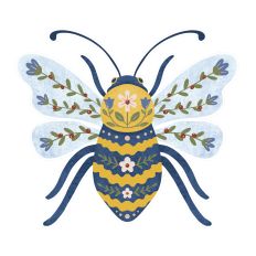 Blue Folk Art Bee – Print & Cut Sticker Design