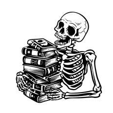 Skeleton with Book Stack