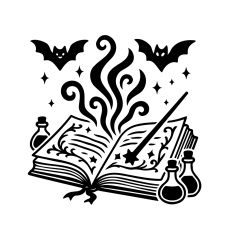 Magical Spellbook with Wand and Potions