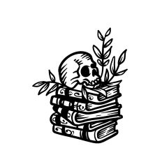 Skull and Book Stack