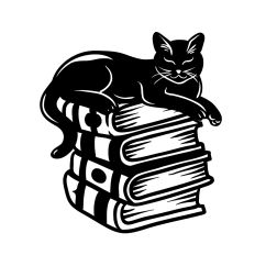 Cat on stack of books