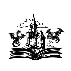 Open book with dragons and castle