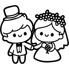 chibi bride and groom lineart