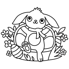 Easter Bunny with Egg Basket Outline