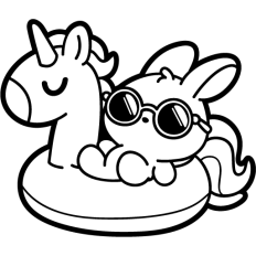 cool bunny on inflatable unicorn outline
