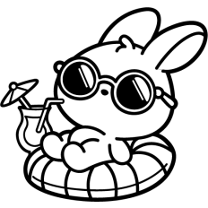 cool bunny on a pool inflatable lineart