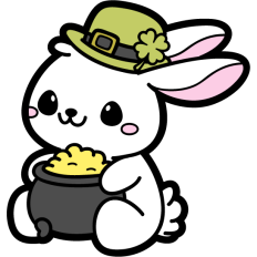 cute white bunny with pot of gold
