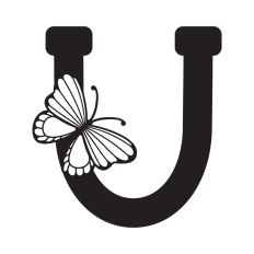 Letter U with butterfly