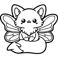 cute fox with butterfly wings lineart