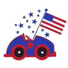 4th of July Cute Car and Flag 