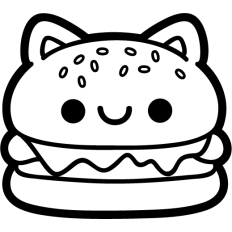 kawaii cat burger lineart