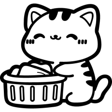 cute cat doing laundry lineart
