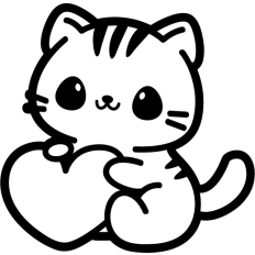 cute cat with heart lineart