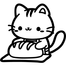 cute cat making bread lineart