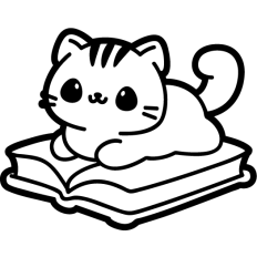 cute cat on a book lineart