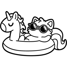 cool cat on a unicorn inflatable lineart