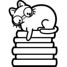 cute cat on a pile of books lineart
