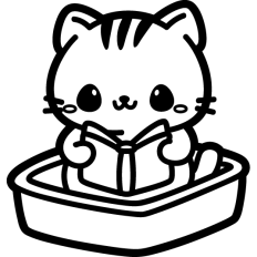 funny cat reading into a litter box