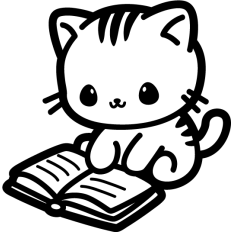 cute cat reading lineart