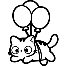 cute cat with balloons lineart