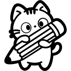 cute cat with giant pencil lineart