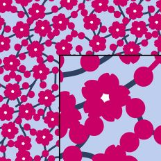 Sakura Cherry Blossom Seamless Pattern Magenta Pink and Blue