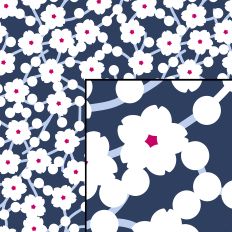 Sakura Cherry Blossom Seamless Pattern Dark Blue and White