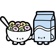 chibi cereal bowl and milk cartoon