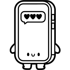 kawaii cellphone with love chat lineart