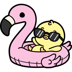 cute chick on an inflatable flamingo