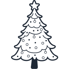 christmas decorated tree lineart