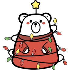 cute christmas bear tangled in christmas lights
