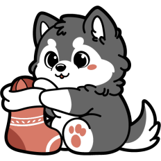 cute husky with christmas sock