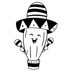 Cute Cactus with Maracas and Sombrero Hat 